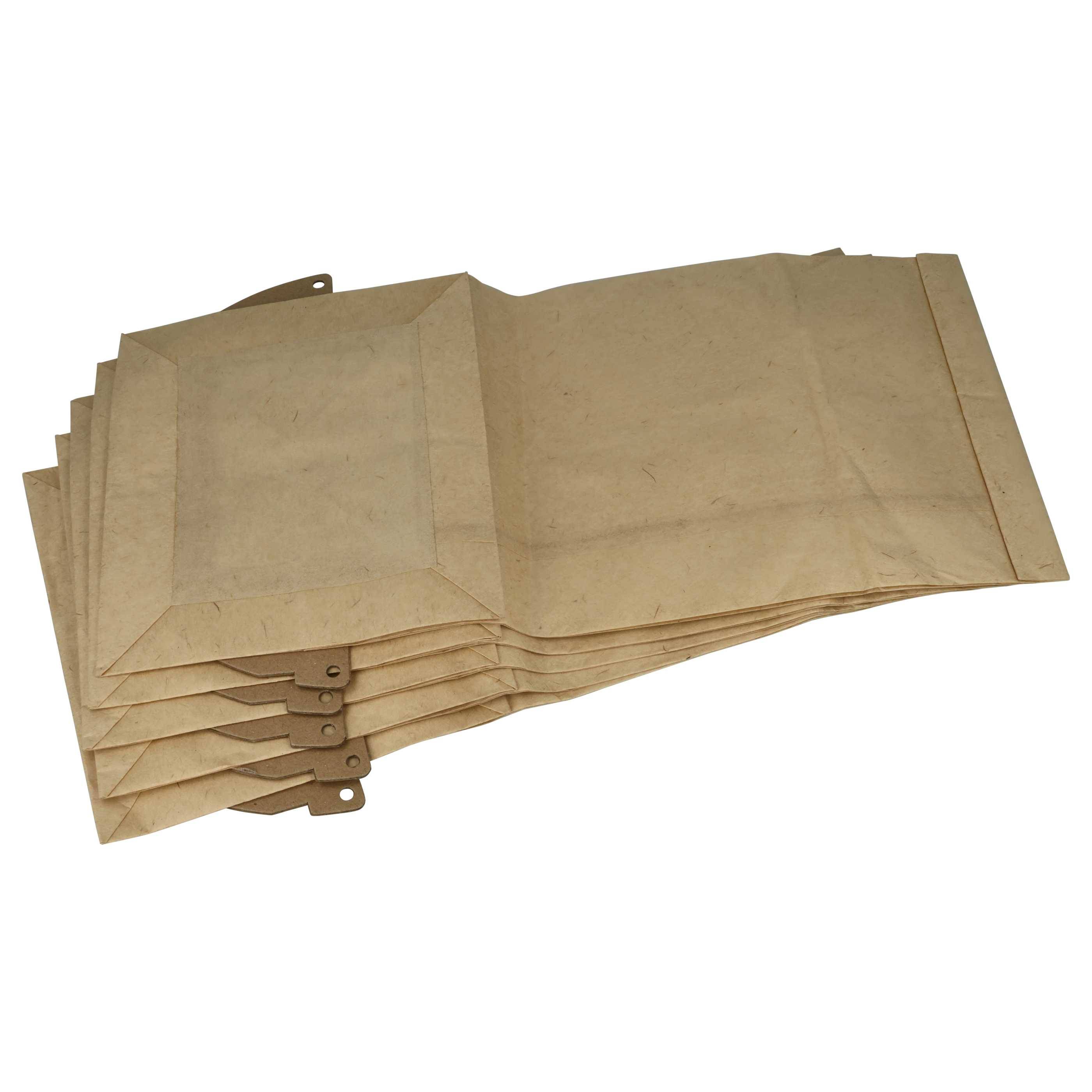 Braune, geraffte Papiertüten, horizontal gestapelt und mit sichtbaren ausklappbaren Seitenflächen.