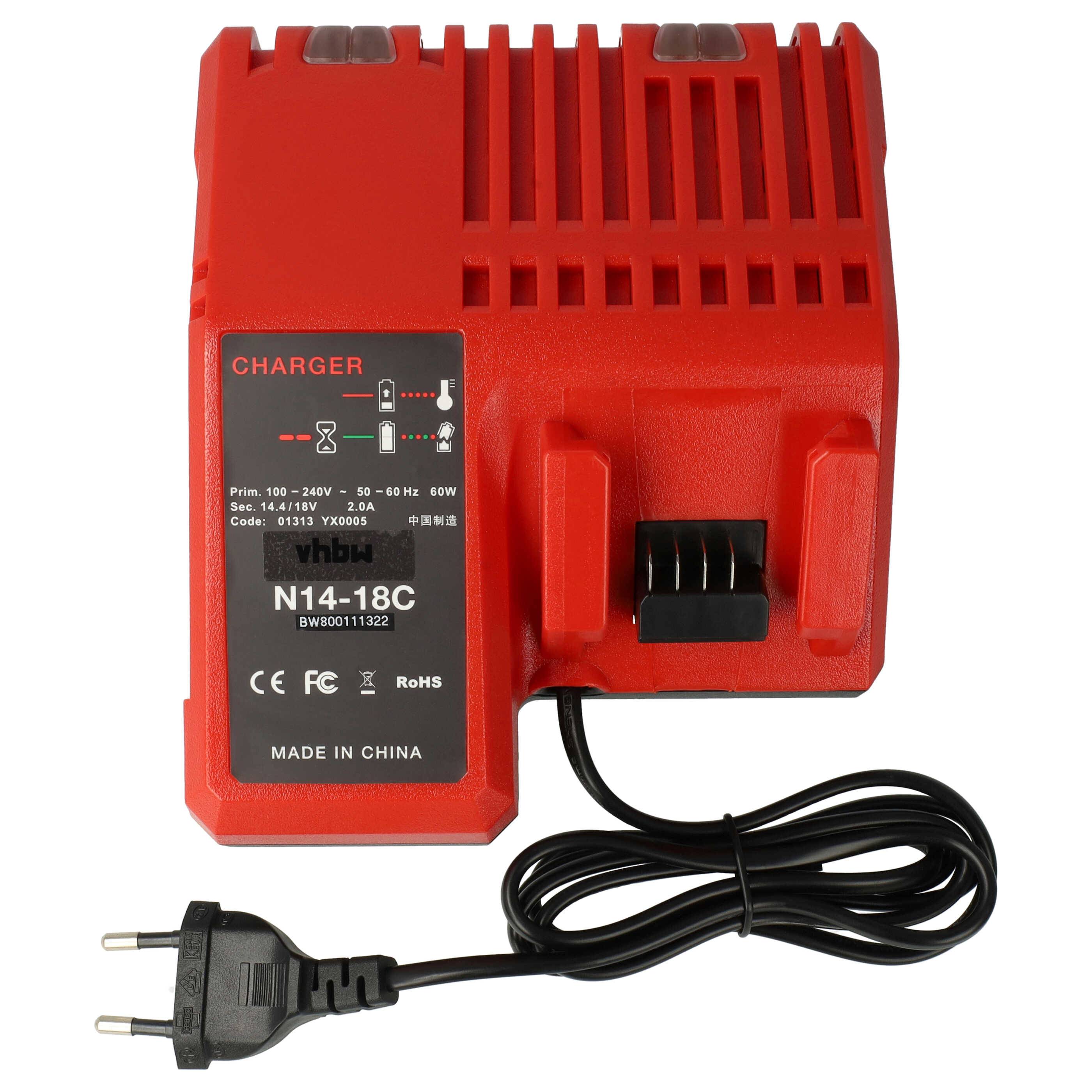 vhbw Ladegerät kompatibel mit Milwaukee M14 BX, M18, M18XC, YTB313 Werkzeug Li-Ion-Akkus