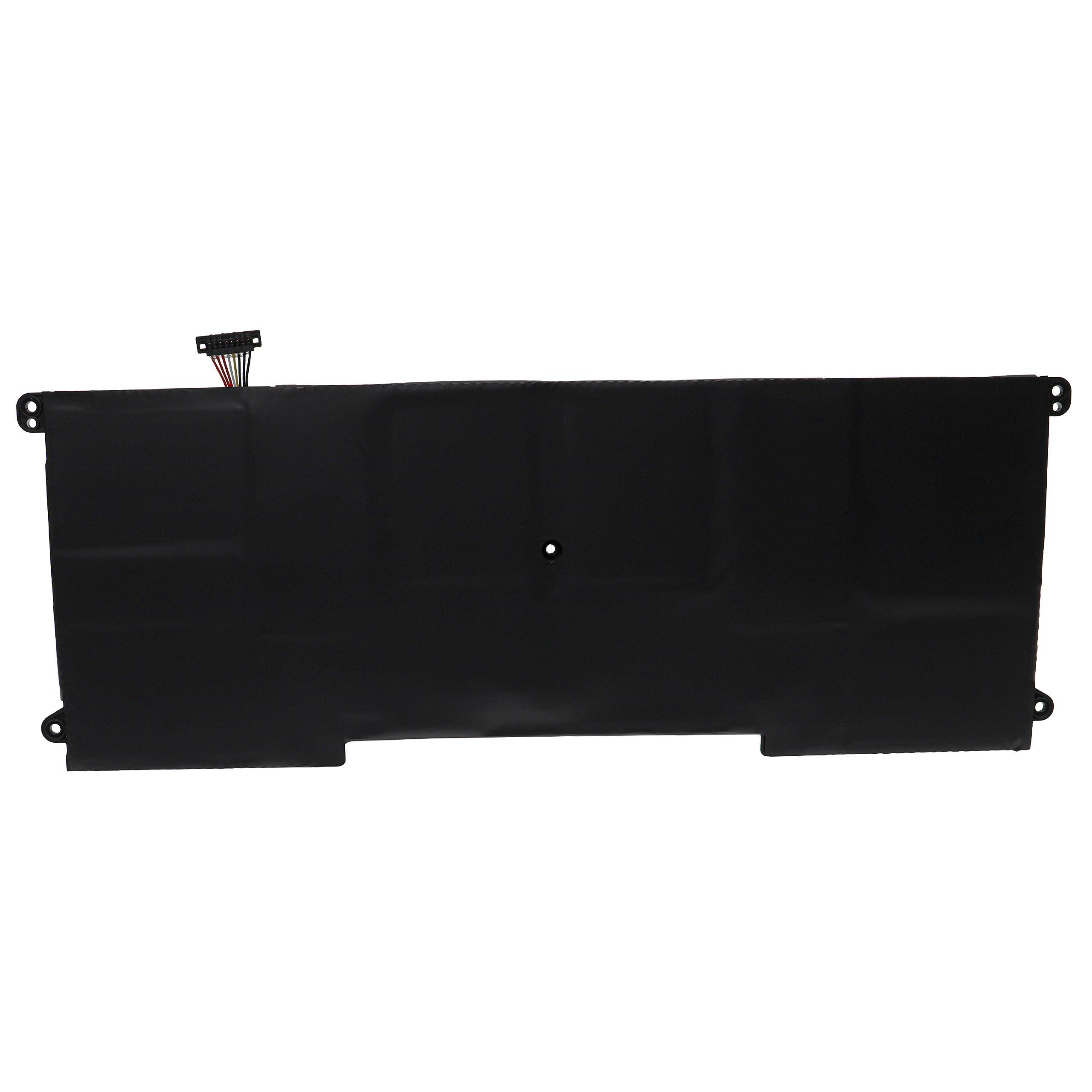Eine schwarze Laptop-Batterie mit einem Stecker in der oberen linken Ecke. Die Oberfläche ist flach und rechteckig, entworfen um in spezifische Laptop-Modelle zu passen.