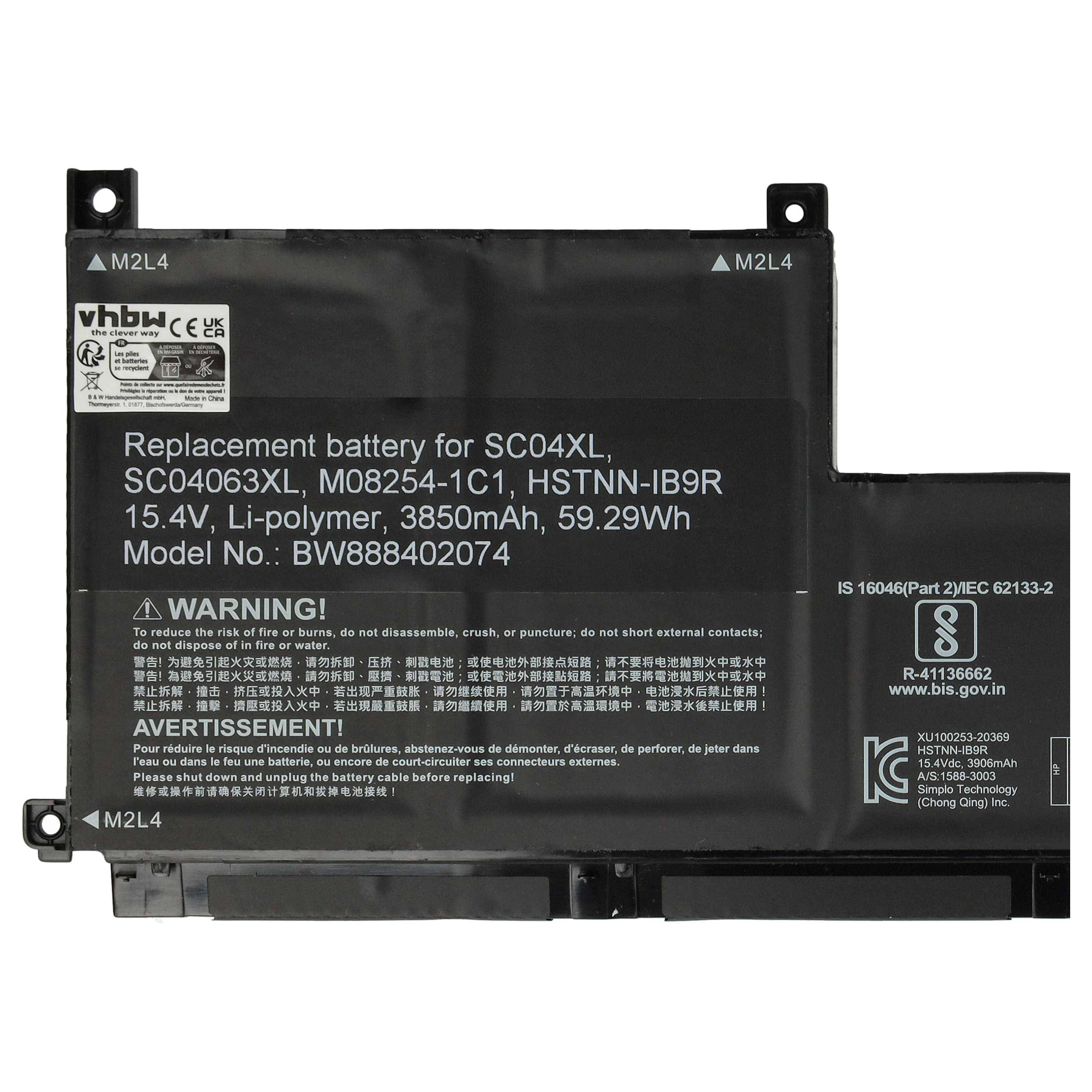 vhbw Akku kompatibel mit HP Envy 14 EB0775NG, EB0376NG Notebook (3850 mAh, 15,4 V, Li-Polymer)