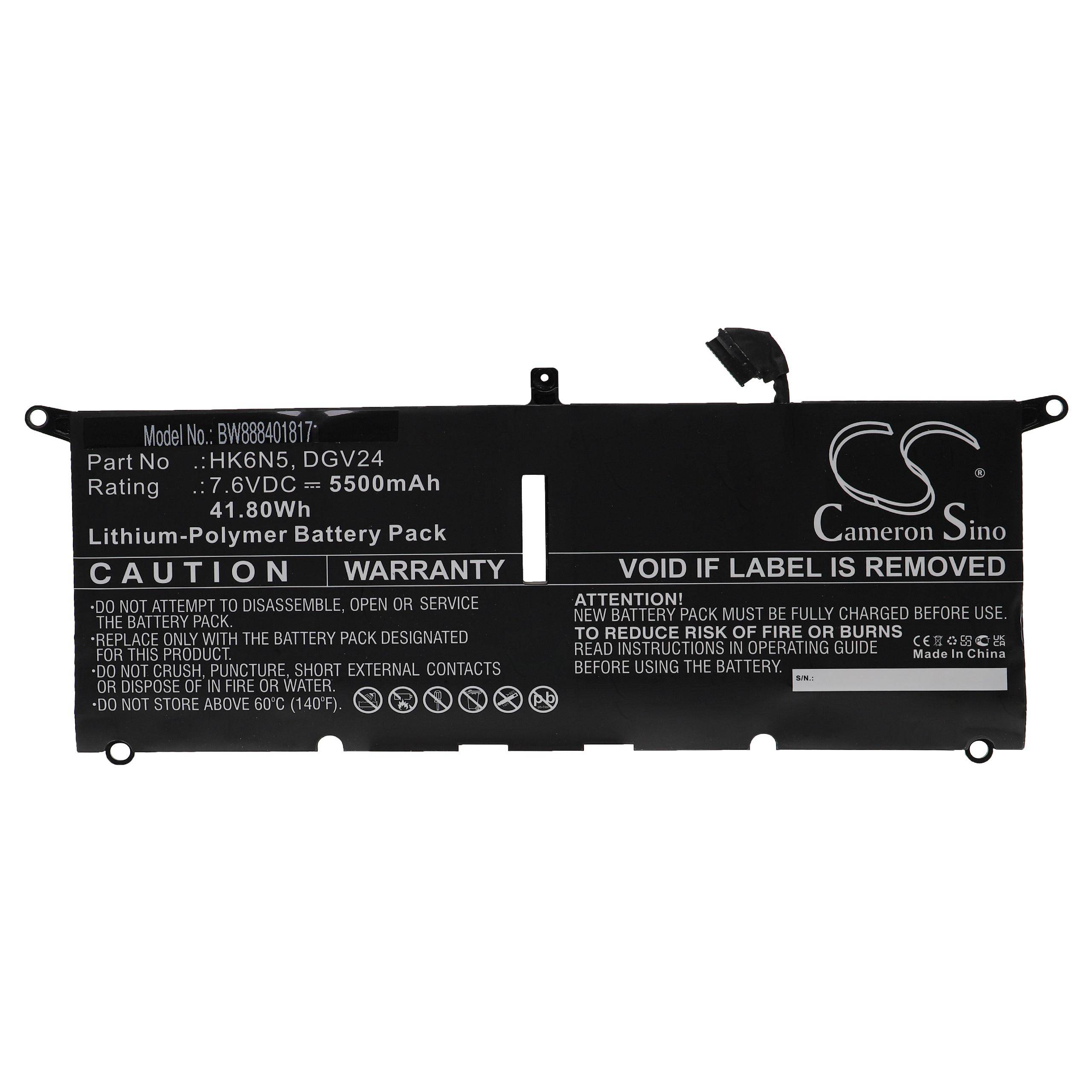 vhbw Akku kompatibel mit Dell Inspiron 13 5390-D1625L, 5390-D1605TS, 5390-D1605S, 5390-D1605L Notebook (5500 mAh, 7,6 V, Li-Polymer)