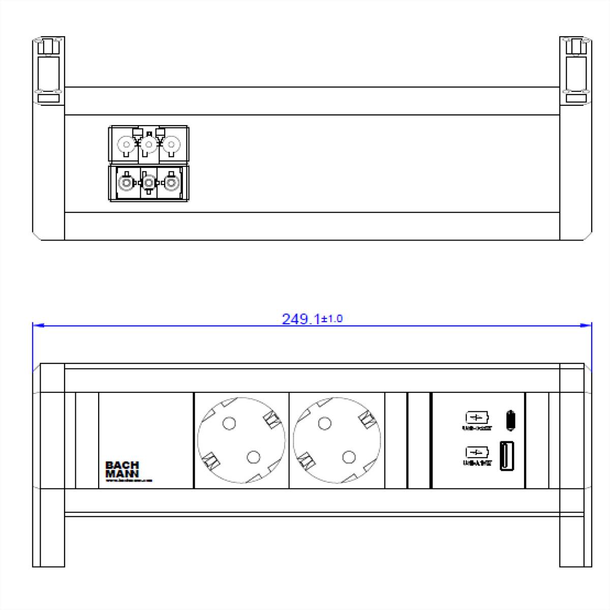 Bachmann DESK - Steckdosenleiste (oberflächenmontierbar) - Eingabe, Eingang GST18 - Ausgangsanschlüsse: 2 (GST18)