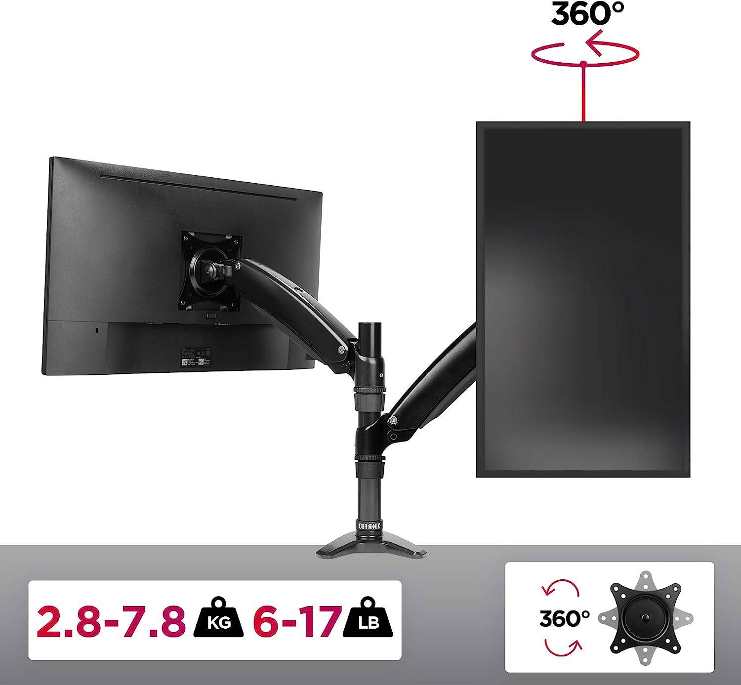 Duronic DM551X1 Monitorhalterung für 27" - 7,8kg Kapazität - Verstellbar in Höhe, Neigung und Drehung - VESA 75/100