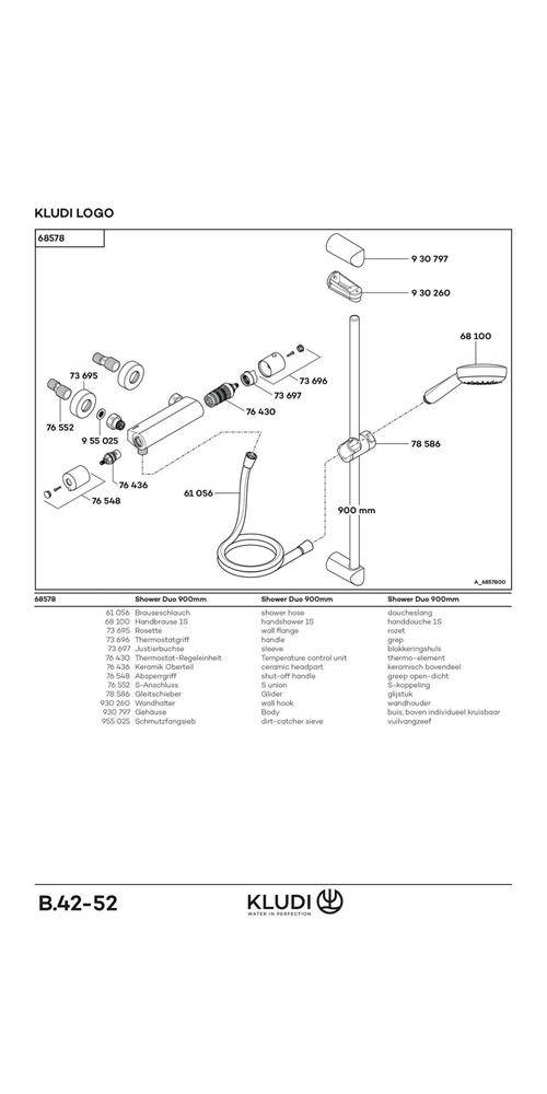 Kludi Therm-Brausearmatur LOGO SHOWER D DN 15 900mm chr