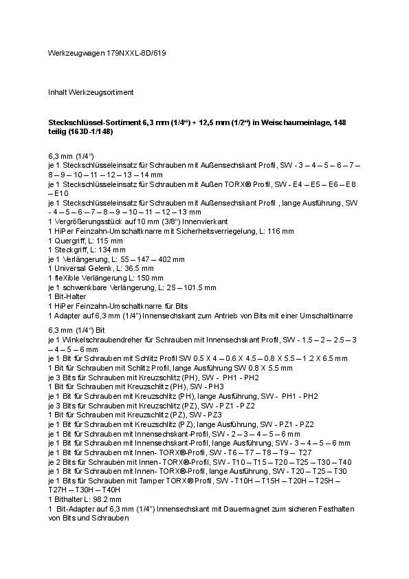 Wkz.wagen 179NXXL-8D/619 B1133xT642xH1020mm 1000kg 8Schubl.616-tlg.Stahlbl.HAZET