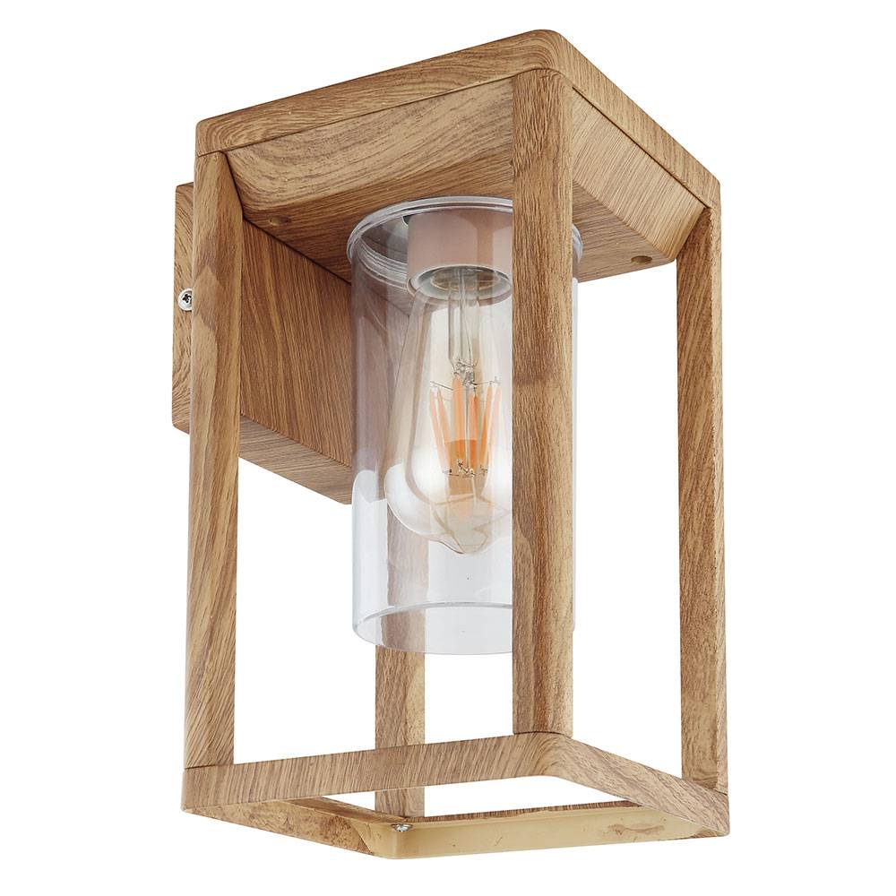 Außenbeleuchtung Balkon Wandleuchte Aussen E27 Terassenlampe Außen Wand, Holzoptik Aluminium Gestell, klar, 1x E27, LxBxH 16,5x15x27 cm
