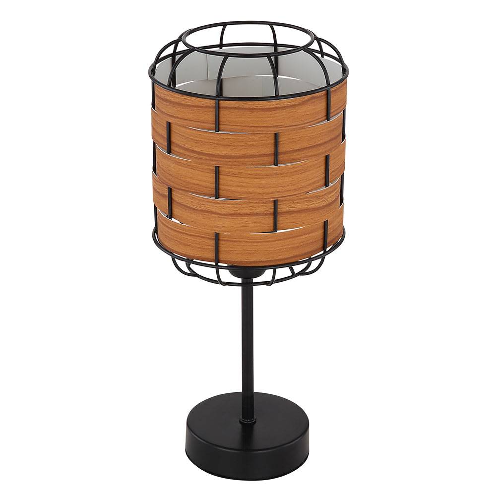 Tischleuchte Holzoptik Boho Nachttischlampe Tischlampe Schlafzimmer, Gitteroptik, Metall schwarz braun, 1x E27 Fassung, DxH 15x35 cm