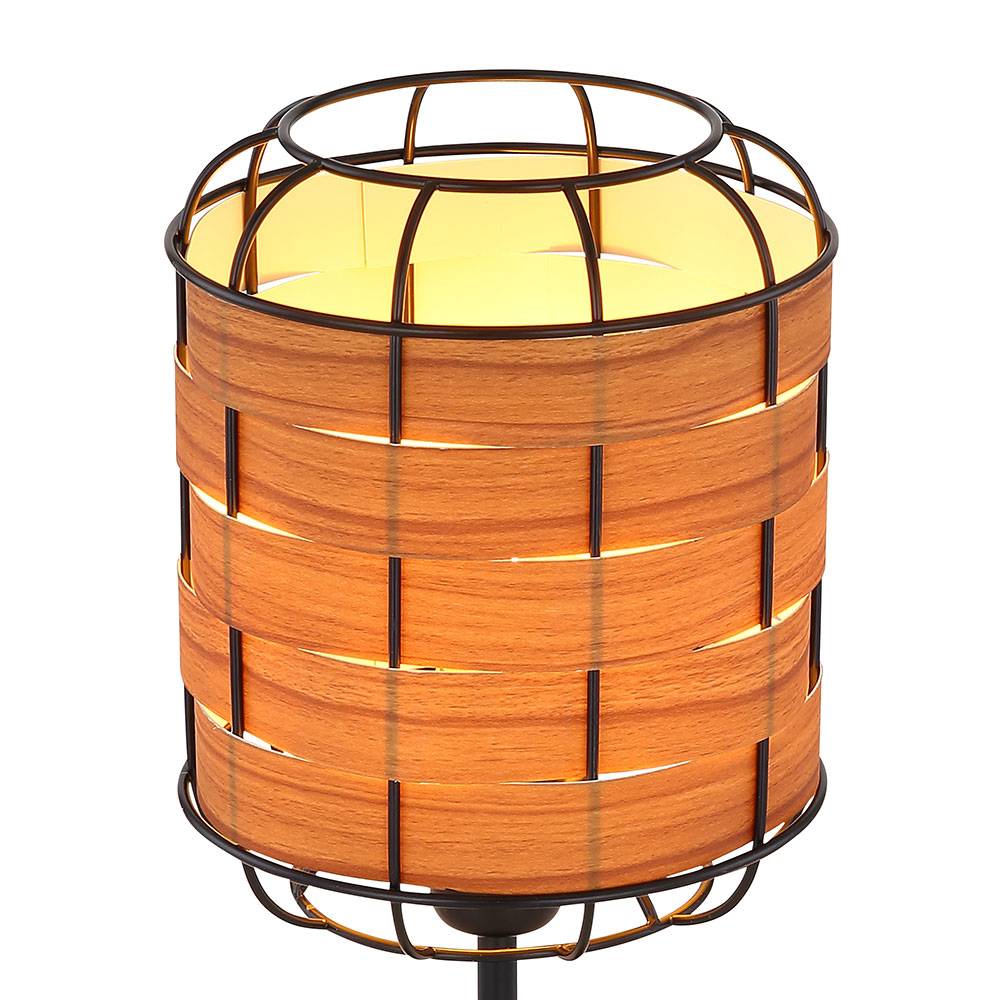 Tischleuchte Holzoptik Boho Nachttischlampe Tischlampe Schlafzimmer, Gitteroptik, Metall schwarz braun, 1x E27 Fassung, DxH 15x35 cm