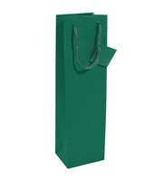 Hohe grüne Papiergiftbag mit Seilgriffen, gezeigt vor einem einfachen weißen Hintergrund.