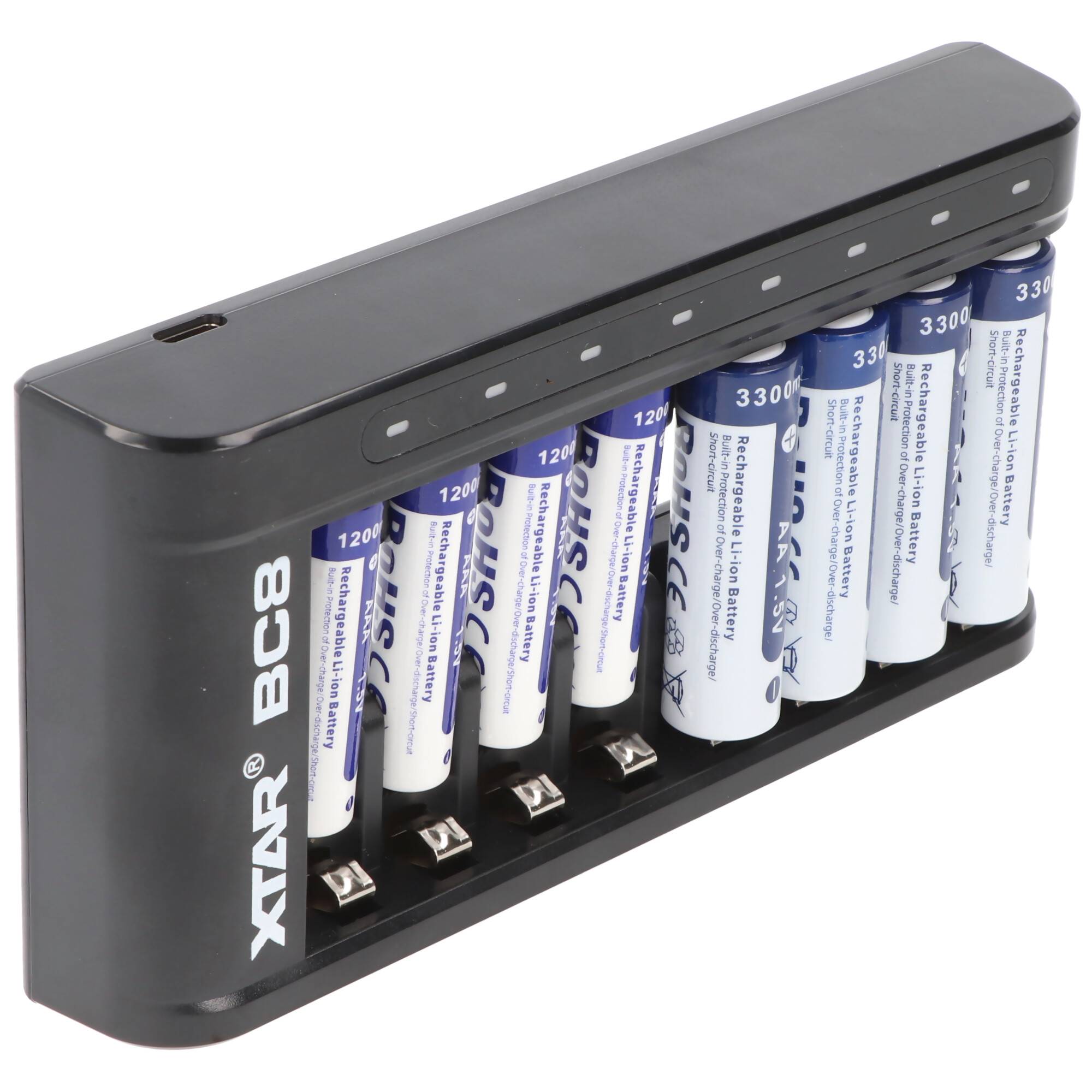 BC8 Schnell-Ladegerät für Li-Ion 1.5V Akku und 1,5V NiMH 1,2V Akkus AA AAA