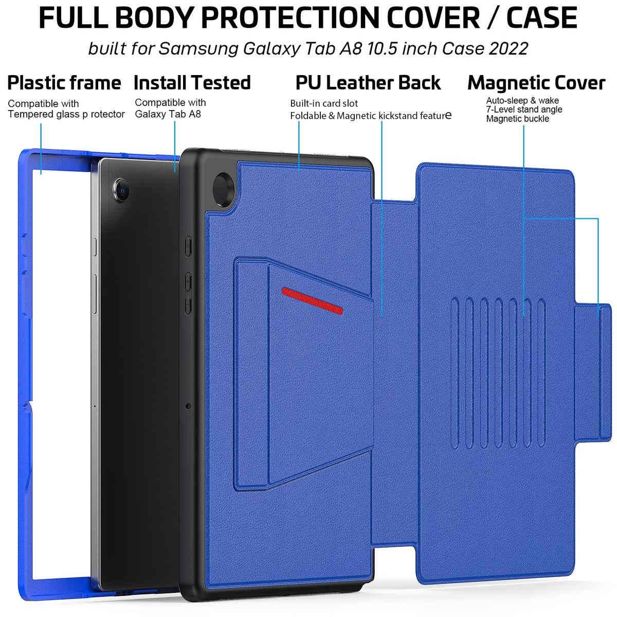 Für Samsung Galaxy Tab A8 Kunstleder Smart Cover Tablet Tasche Etuis Hülle Case Schutz Blau