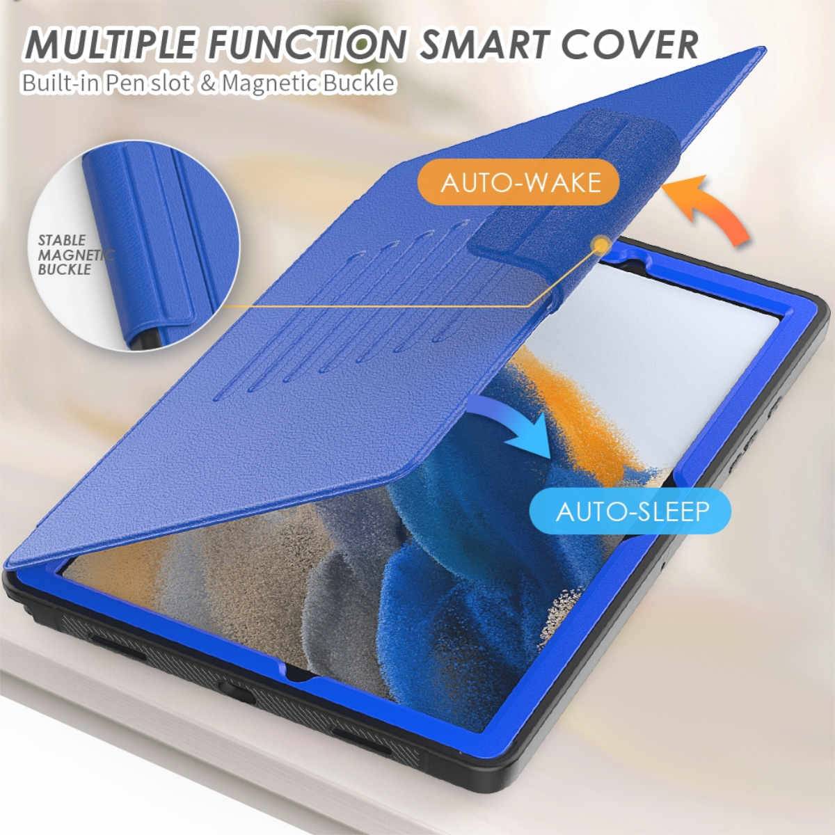 Für Samsung Galaxy Tab A8 Kunstleder Smart Cover Tablet Tasche Etuis Hülle Case Schutz Blau