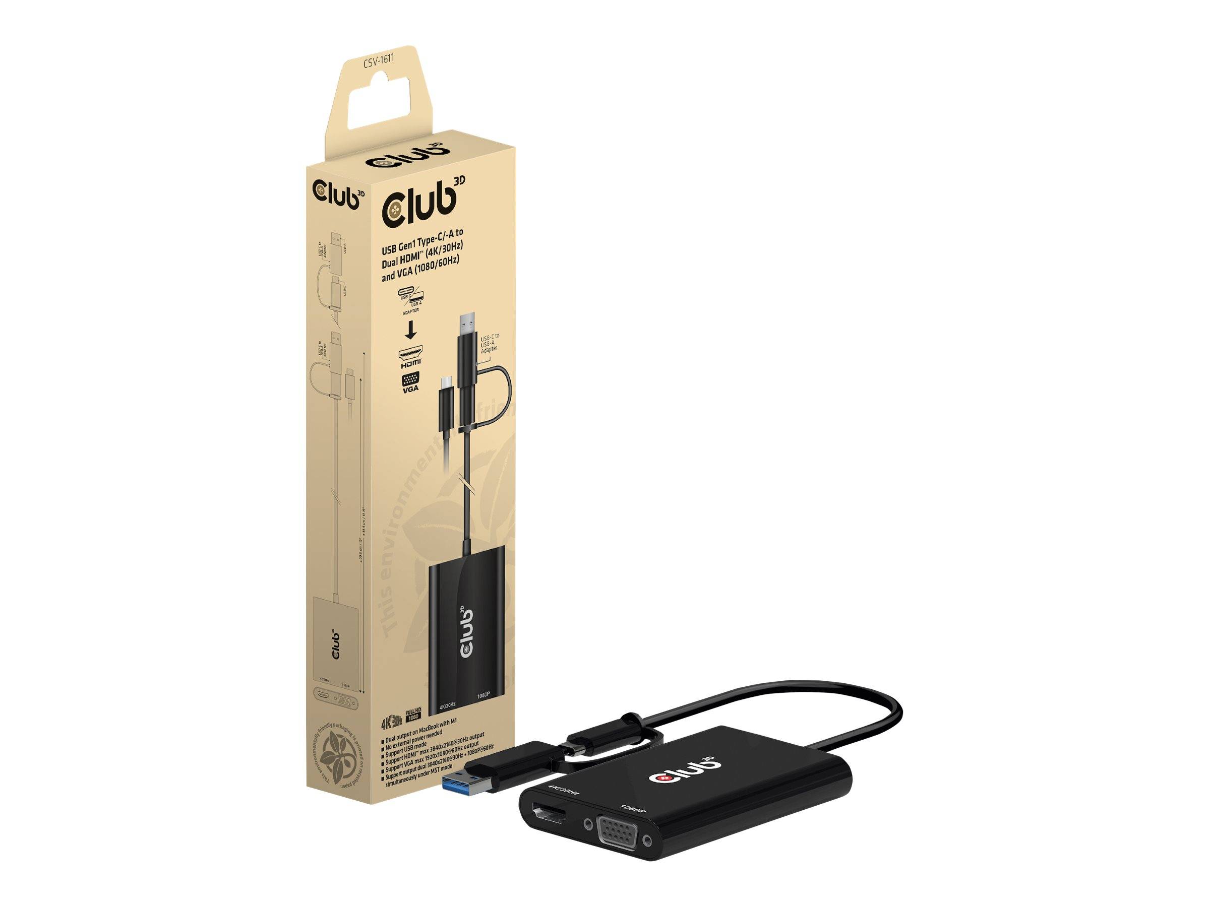 Club 3D - Videoadapter - USB Typ A, 24 pin USB-C (M)