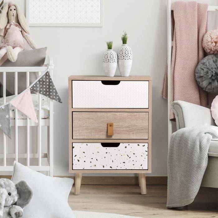 Aufbewahrungsschrank mit 3 Schubladen - Spanplatte mit Basis aus massivem Gummibaumholz - OSLO