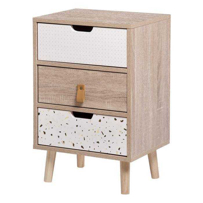 Aufbewahrungsschrank mit 3 Schubladen - Spanplatte mit Basis aus massivem Gummibaumholz - OSLO