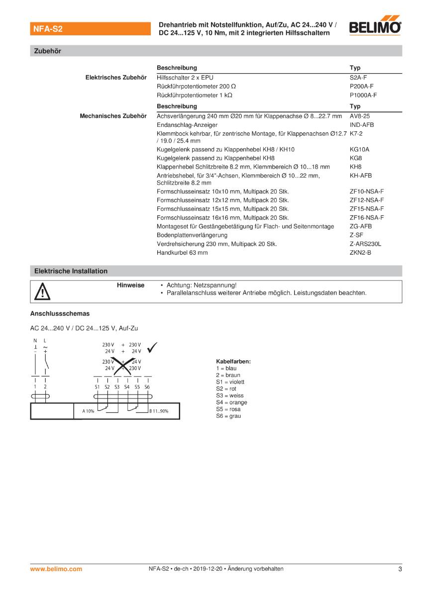 Belimo - Klappenstellantrieb NFA-S2 Federrücklaufantrieb