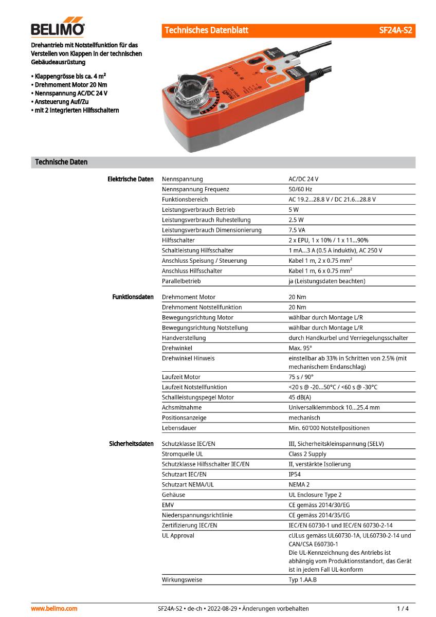 Belimo Klappenstellantrieb | SF24A-S2