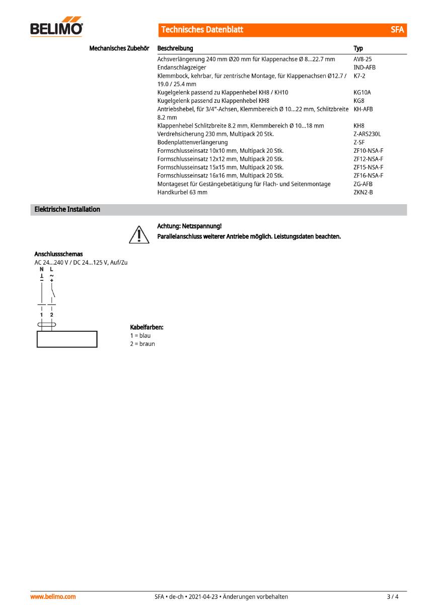 Belimo - Klappenstellantrieb SFA Federrücklaufantrieb