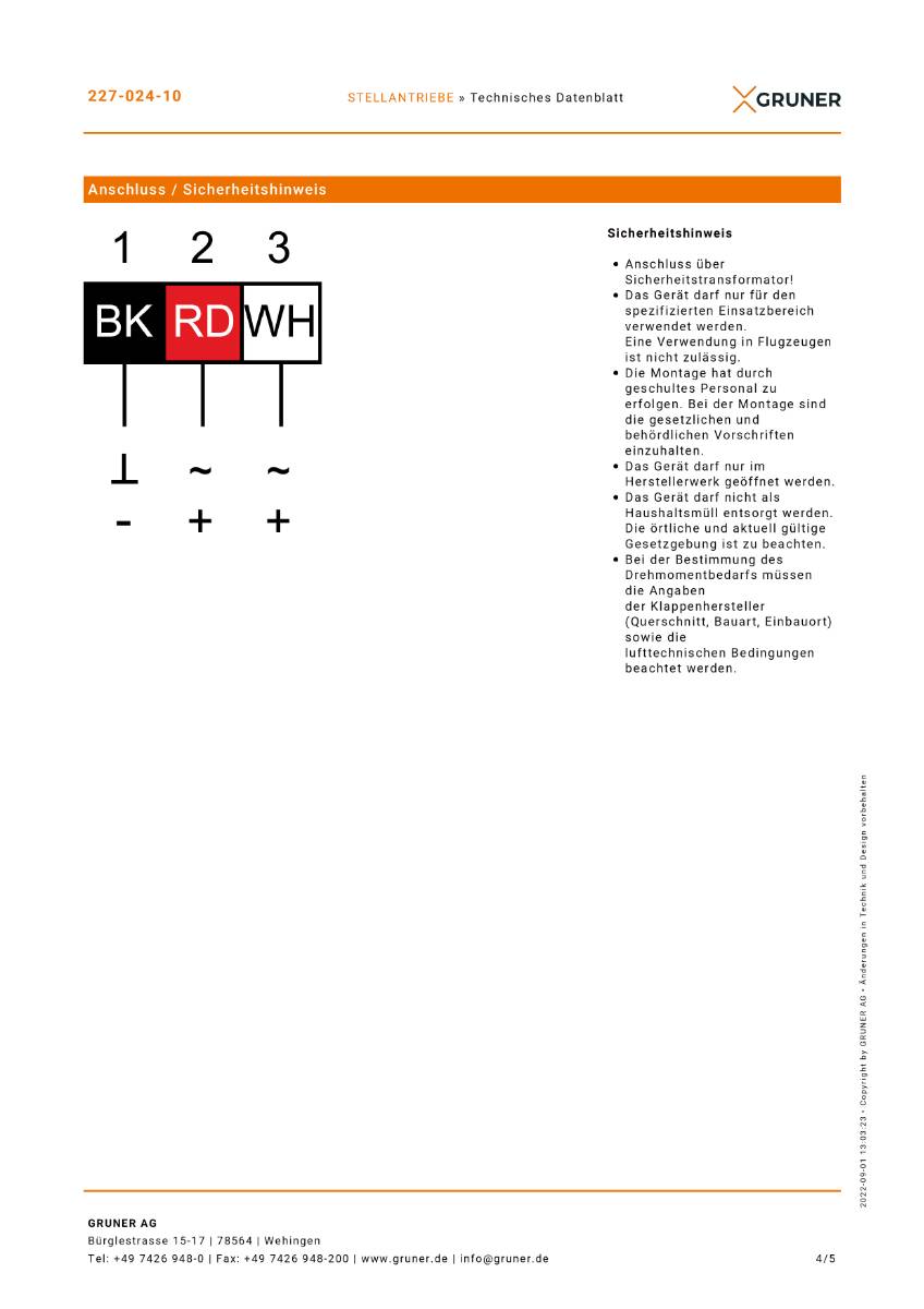 Gruner Stellantrieb Typ 227-024-10 ( 24V - 10 Nm - Ansteuerung 2/3 Punkt)