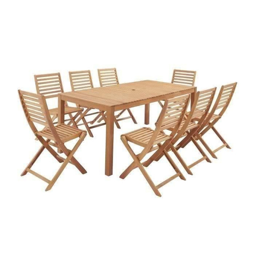 Garten Essgarnitur 8 Personen - Tisch 180 x 90 cm + 8 Klappstühle - Eukalyptusholz FSC