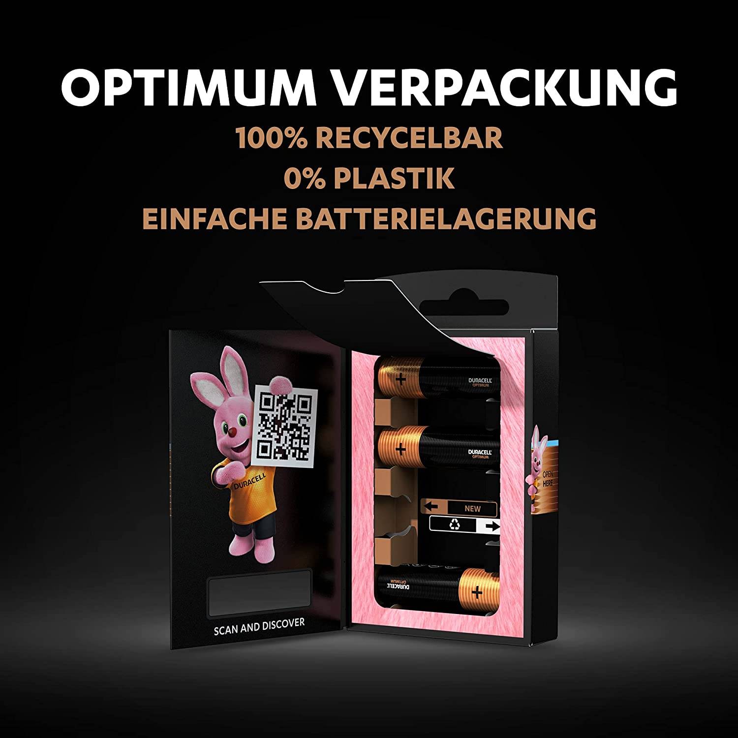 Duracell Optimum AAA Mignon Alkaline-Batterien, 1.5V LR03 MX2400, 4er-Pack