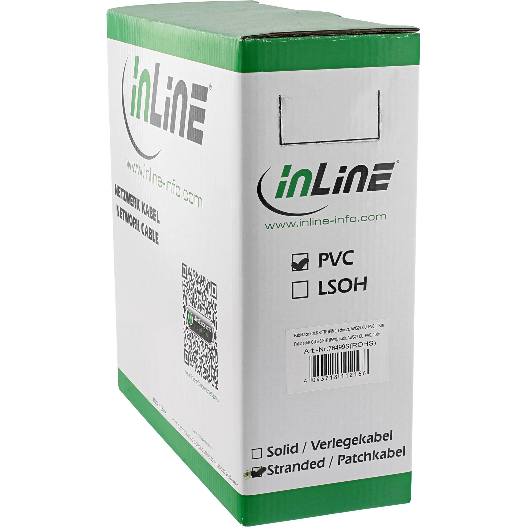 INLINE - Patchkabel Cat.6 S/FTP (PiMf) - schwarz - AWG27 - PVC - CU - 100m