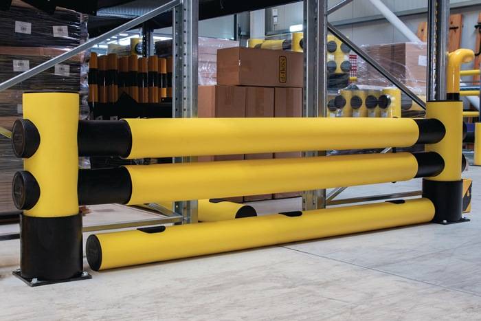 Regal-Bodenschutz PE,gelb/schwarz H.140mm L.500mm D-FLEXX