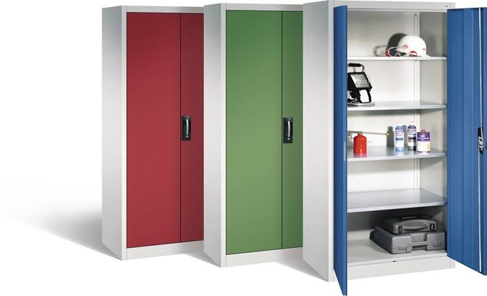 Flügeltürenschrank H1950xB1200xT600mm lichtgrau/enzianblau 4 BD Trgf.70 kg C+P