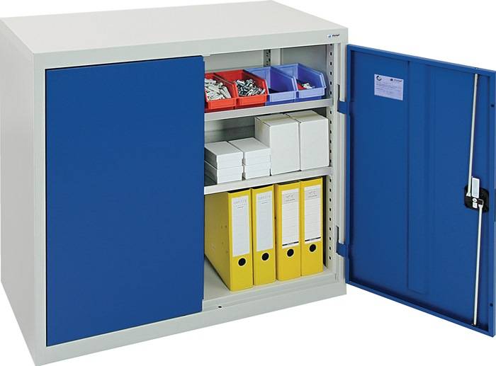 Flügeltürenschrank H900xB1000xT500mm lichtgrau/enzianblau 2 BD STUMPF