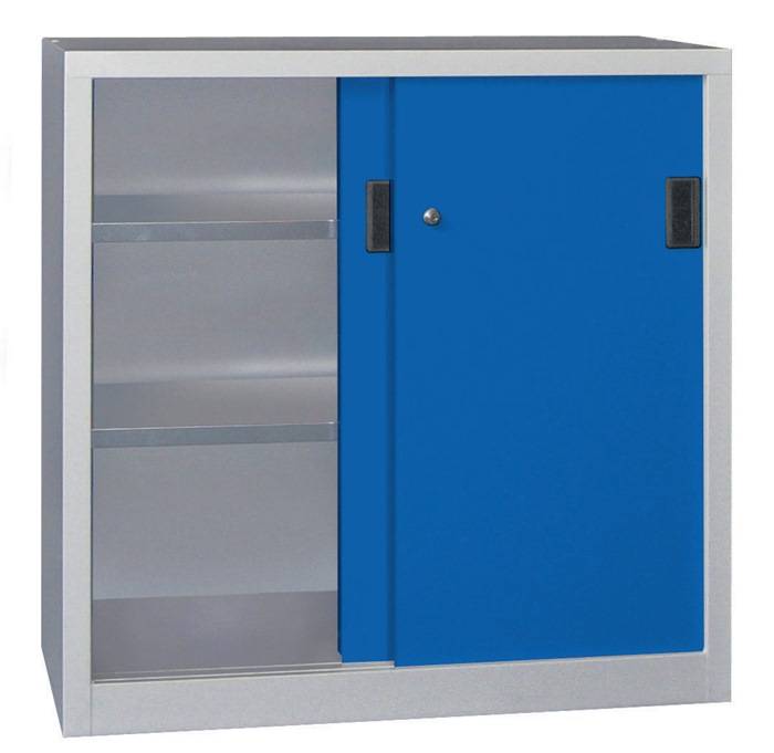 Schiebetürenschrank H1000xB1000xT500mm lichtgrau/enzianblau 2Fbd.Vollblechtüren