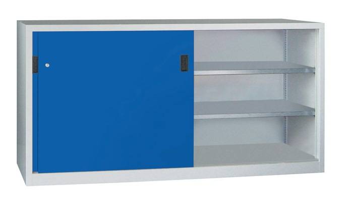 Schiebetürenschrank H1000xB2000xT600mm grau/blau 4 Fbd.m.Trennw.Vollblechtüren