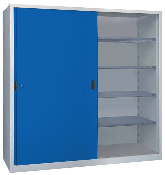 Schiebetürenschrank H1950xB2000xT400mm 8 Fbd.grau/blau Trgf.1000kg m.Trennw.