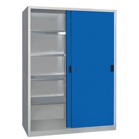 Schiebetürenschrank H1950xB1500xT600mm 8Fbd.grau/blau Trgf.1000kg Trennw. Schiebetürenschrank H1950xB1500xT600mm 8Fbd.grau/blau Trgf.1000kg Trennw.