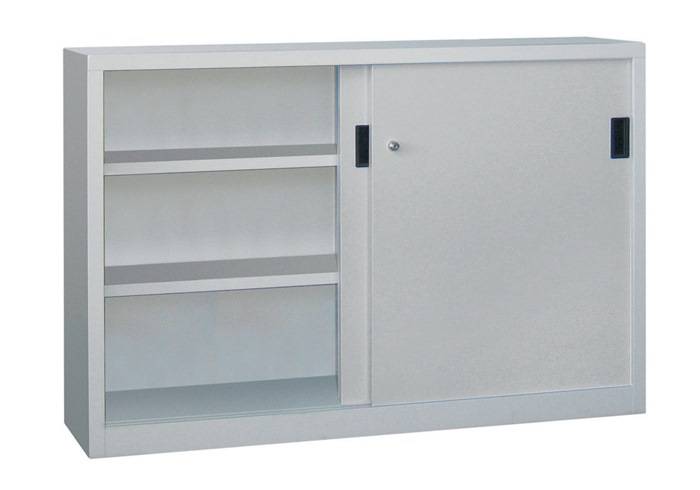 Schiebetürenschrank H1000xB1500xT500mm 4Fbd.grau Trgf.1000kg Trennw.Vollblechtür