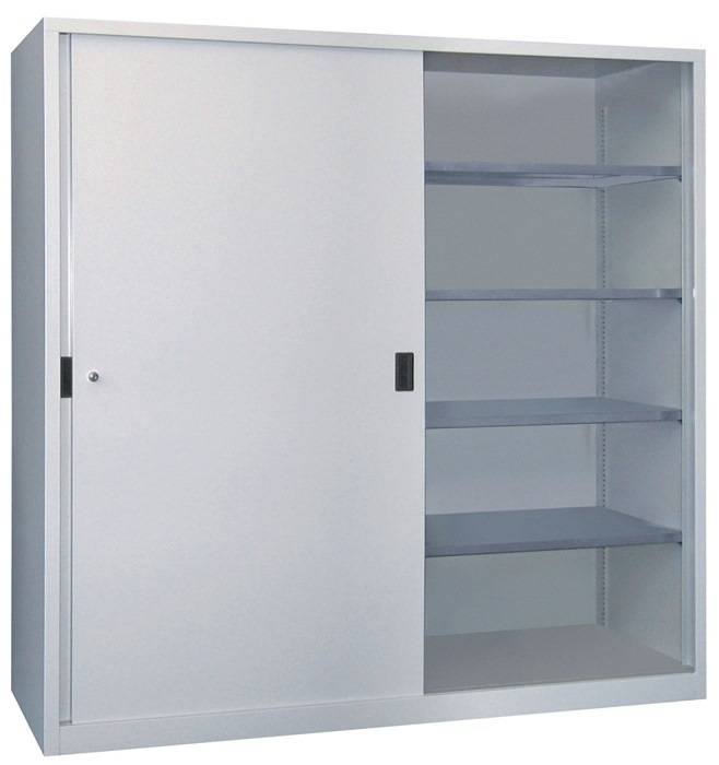 Schiebetürenschrank H1950xB2000xT500mm 8Fbd.grau Trgf.1000kg Trennw.Vollblechtür