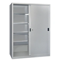 Schiebetürenschrank H1950xB1500xT400mm 8Fbd.grau Trgf.1000kg Trennw.Vollblechtür Schiebetürenschrank H1950xB1500xT400mm 8Fbd.grau Trgf.1000kg Trennw.Vollblechtür