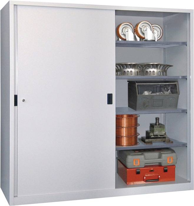 Schiebetürenschrank H1950xB2000xT600mm 8Fbd.lichtgrau Trgf.1000kg Trennw.