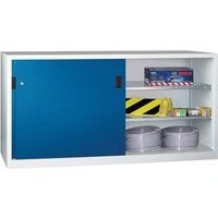 Schiebetürenschrank H1000xB2000xT600mm 4 Fbd.grau/blau Trgf.1000kg Trennw. Schiebetürenschrank H1000xB2000xT600mm 4 Fbd.grau/blau Trgf.1000kg Trennw.