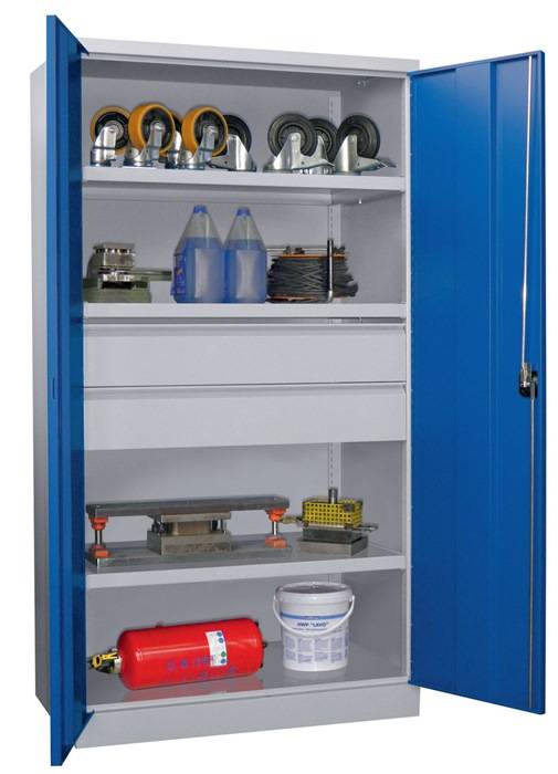 Schwerlastschrank Basic H1950xB1040xT630mm lichtgrau/enzianblau 3Fbd.Trgf.200kg