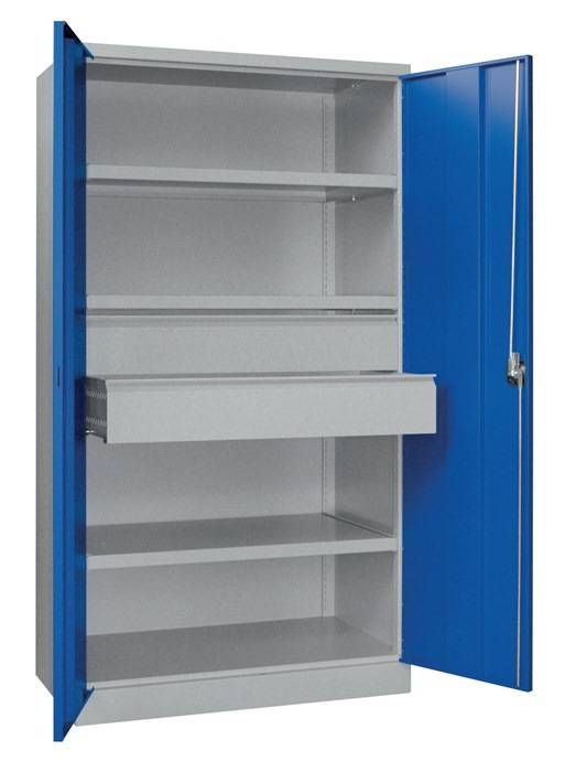 Schwerlastschrank Basic H1950xB1040xT630mm lichtgrau/enzianblau 3Fbd.Trgf.120kg