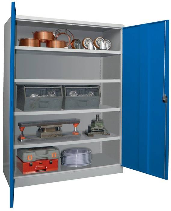 Schwerlastschrank Basic H1950xB1470xT630mm lichtgrau/enzianblau 4 Fbd.Trgf.200kg