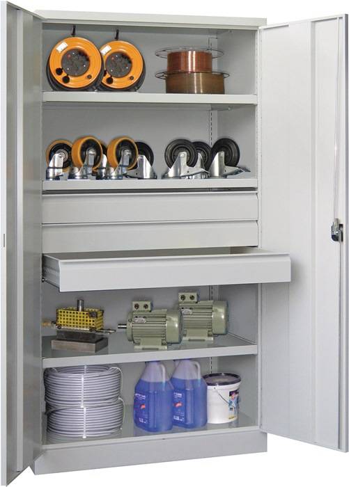 Schwerlastschrank Basic H1950xB1040xT630mm lichtgrau 3 Fbd.Schub.3x125mm