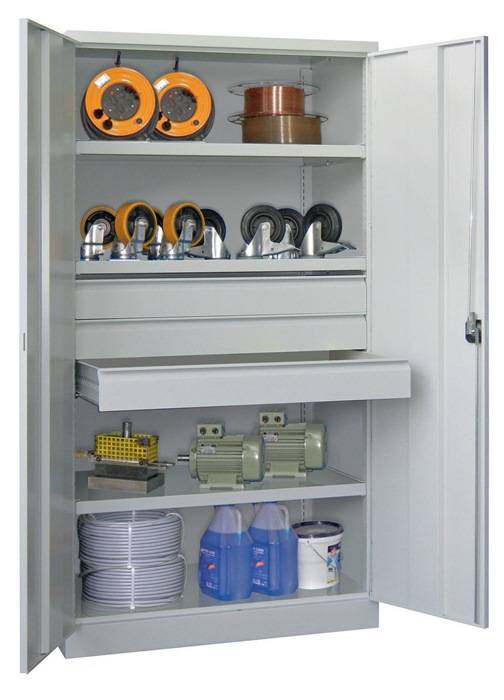 Schwerlastschrank Basic H1950xB1040xT630mm lichtgrau 3 Fbd.Schub.3x125mm