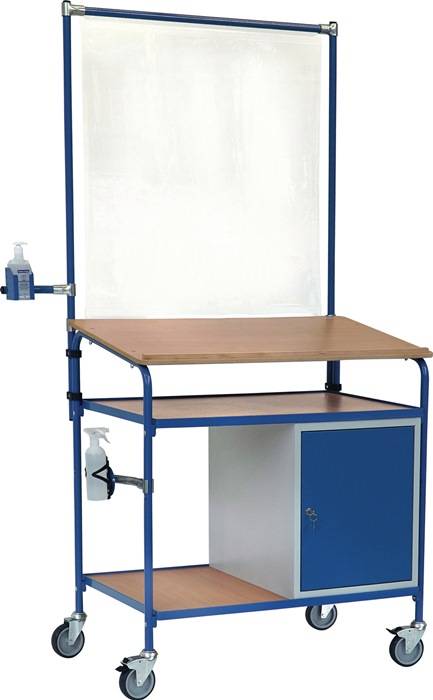 Stehpult H1195xB2305xT659mm lichtgrau/brillantblau1Schutzrahmen,2Halter,1Schrank