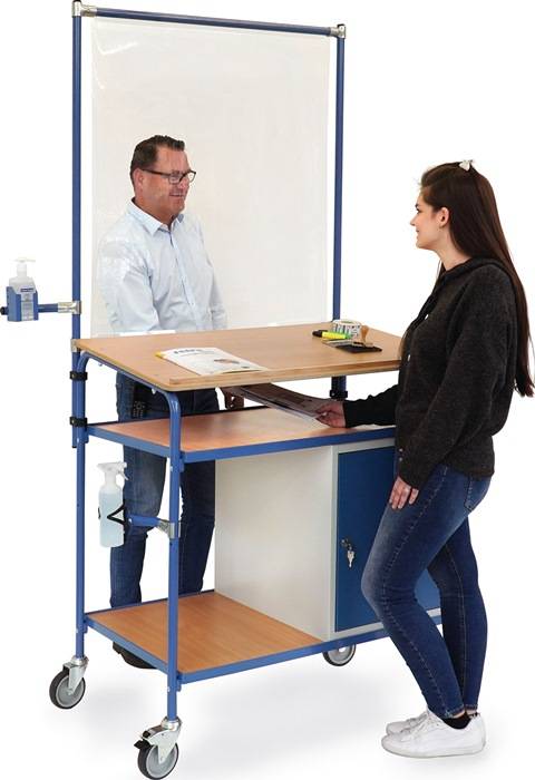 Stehpult H1195xB2305xT659mm lichtgrau/brillantblau1Schutzrahmen,2Halter,1Schrank