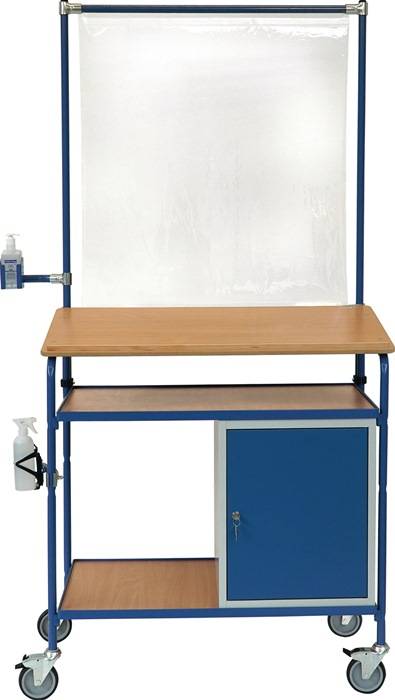 Stehpult H1195xB2305xT659mm lichtgrau/brillantblau1Schutzrahmen,2Halter,1Schrank