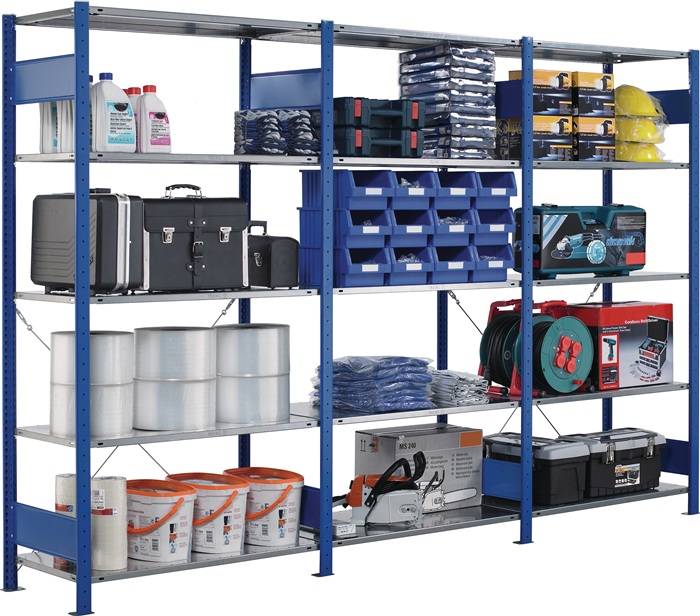Steckregalsystem H3000xB1000xT400mm Anbauregal 7Stahlböd. Trgf.150kg verz./blau