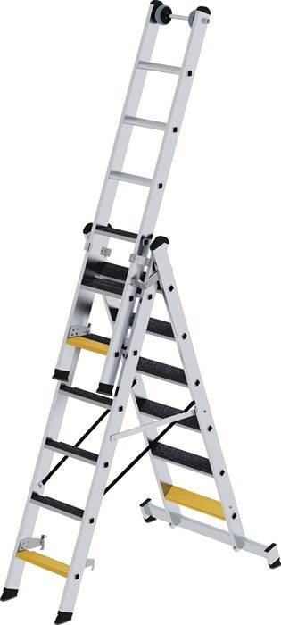 Stufen-Mehrzweckleiter Alu.Stufen 3x6 Arbeits-H.b.ca.5200mm Traversenbr.930mm