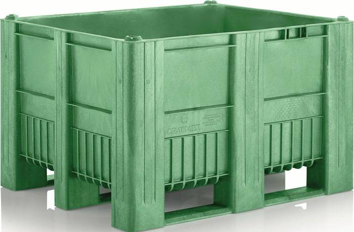 Großvolumenbehälter 470l L1200xB800xH740mm grün m.3 Kufen