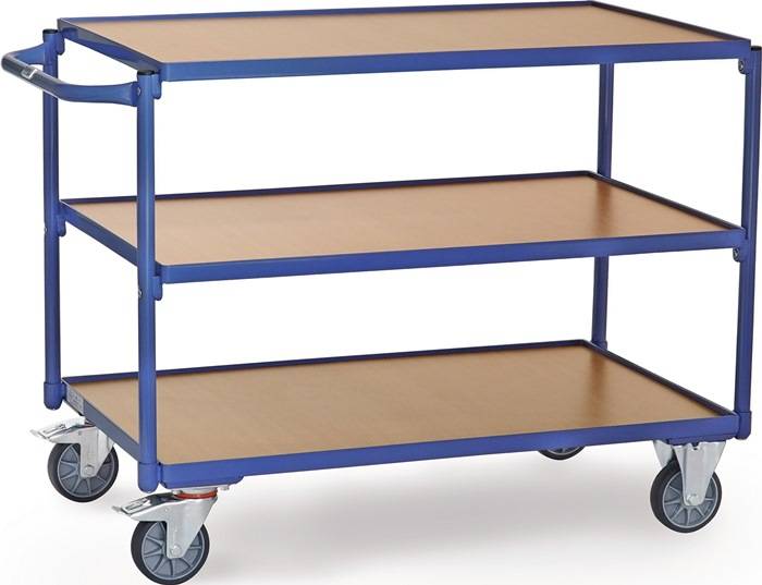 Tischwagen 3 Ladeflächen L1200xB800mm brillantblau Trgf.300kg Bügel waagerecht